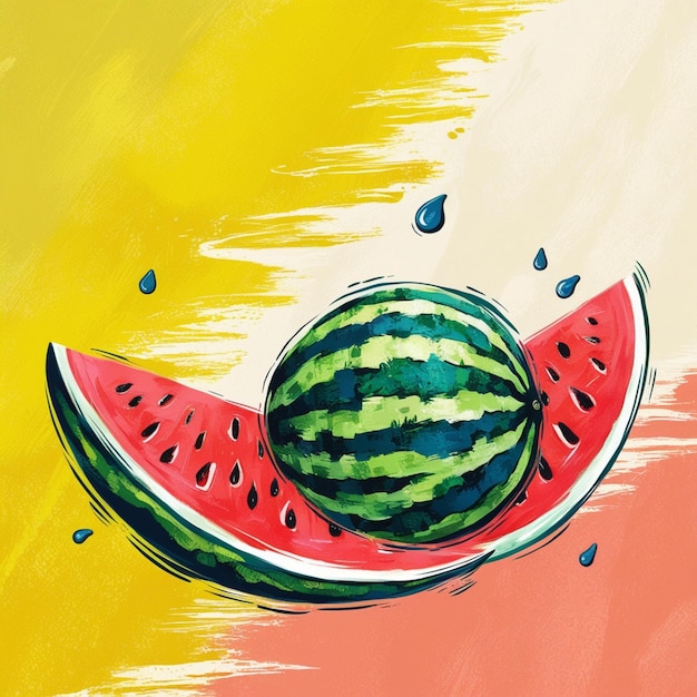 Photo a watermelon with a drawing of a watermelon