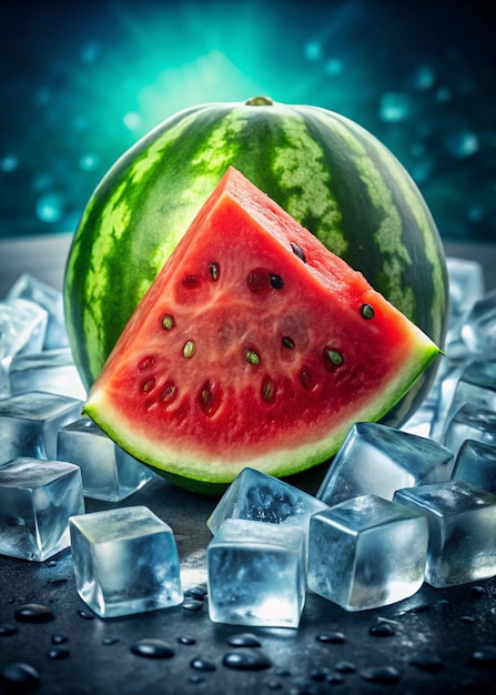 Photo a watermelon with ice cubes and ice cubes