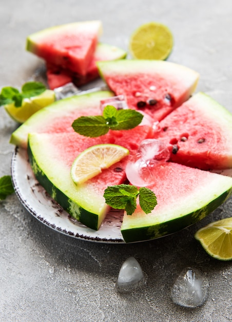 Watermelon with ice and lime