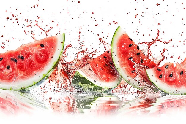 a watermelon with a splash of water splashing in the background