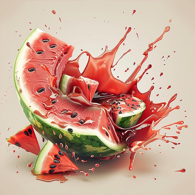 Photo a watermelon with a splash of water splashing on it