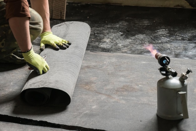 Waterproofing and resin on the floor installation of waterproofing on concrete screed