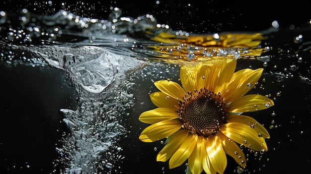 Watery Bloom Sunflower Emerging from Water