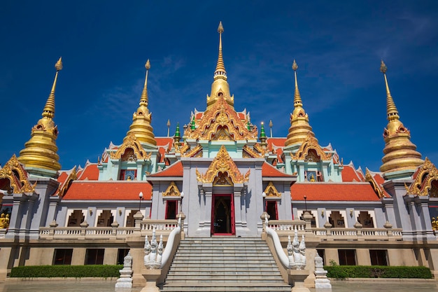 Wattangsai temple or Phra Mahathat Chedi Pakdepregrad blue sky Located on Thongchai Mountain, Bang Saphan. Prachuap Khiri Khan.