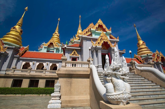 Wattangsai temple or Phra Mahathat Chedi Pakdepregrad blue sky Located on Thongchai Mountain