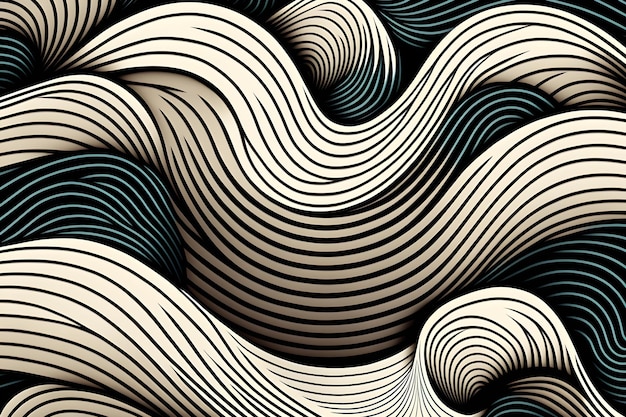 Wave abstract illustration in japanese style