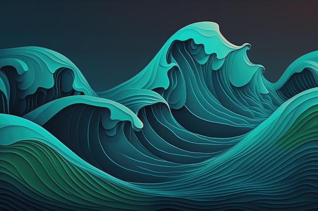 Wave background Abstraction stylish high resolution beautiful texture pattern azure color minimalism calmness storm flat 8k sea ocean paint Art concept AI