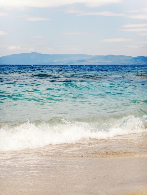 Wave of blue ocean on sandy beach Summer Background