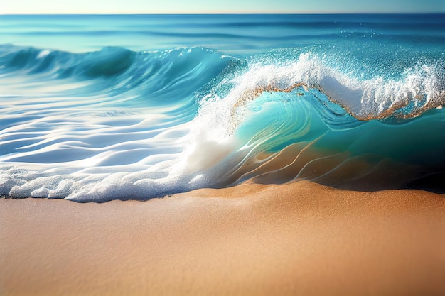 Wave crest on the beach closeup 3d illustration Generative AI