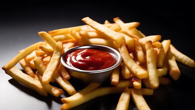 Photo wave of french fries with ketchup dip