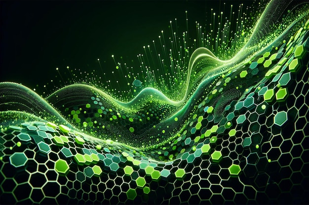 Photo wave of green innovation abstract hexagon pattern