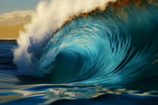 A wave is about to crash into the ocean.