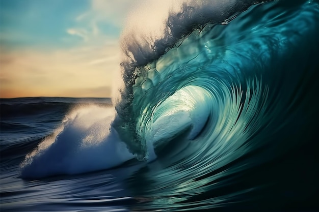 A wave is about to crash into the ocean.