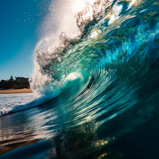 A wave is about to crash into the ocean.