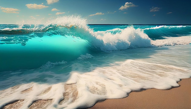 A wave is breaking on a beach