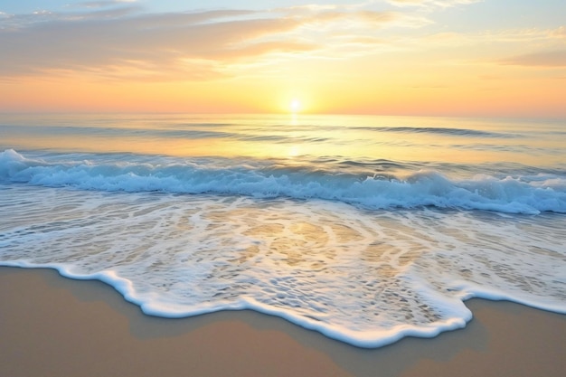 a wave is crashing on the beach at sunset