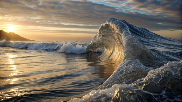 a wave is crashing on a rocky shore