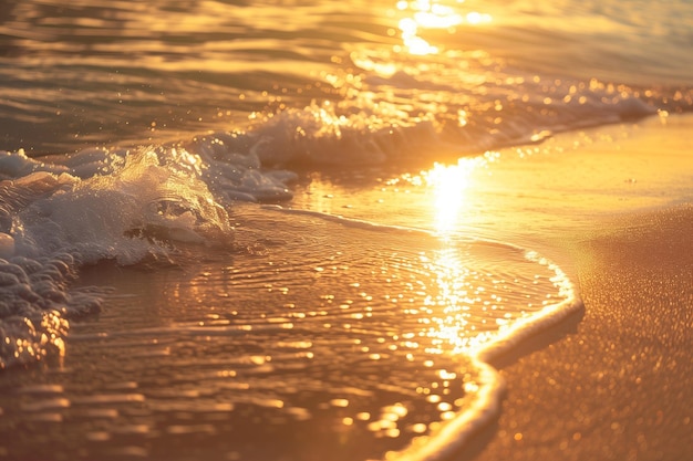 Photo a wave is rolling into the shore at sunset