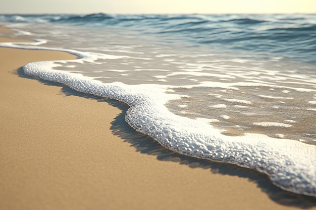 Photo a wave is rolling onto the beach with the sun setting behind it