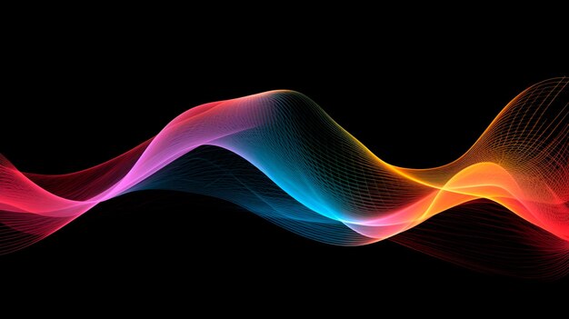 Wave lines trails flowing dynamic in diverse colors isolated on black background Abstract futuristic background science digital and communication concept Generative AI