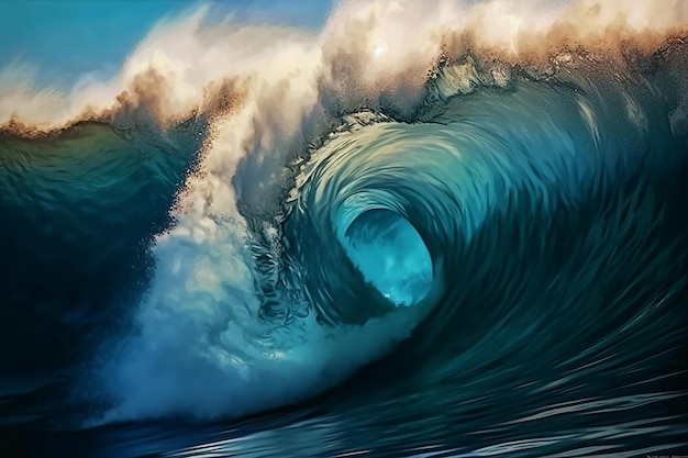 A wave in the ocean with a blue background