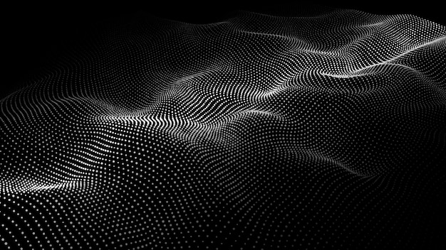 A wave of particles Abstract dark background with dynamic wave The concept of technological background Big data Vector illustration