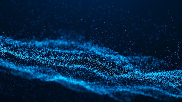 Wave of particles Futuristic blue dots background with a dynamic wave Big data 3d rendering