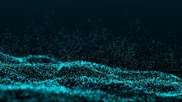 Wave of particles Futuristic blue dots background with a dynamic wave Big data 3d rendering