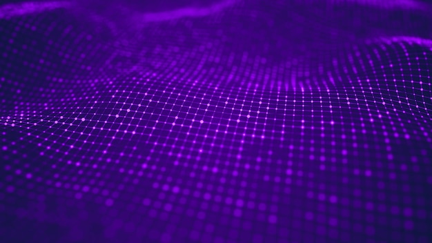 Wave of particles Futuristic dots background with a dynamic wave 3d rendering