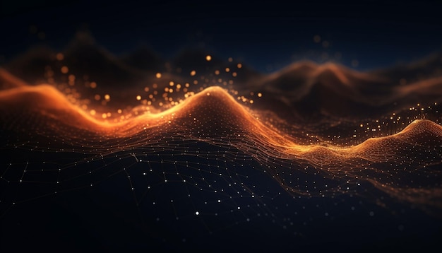 Wave of particles and lines Big data visualization Abstract background with a dynamic wave 3d rendering