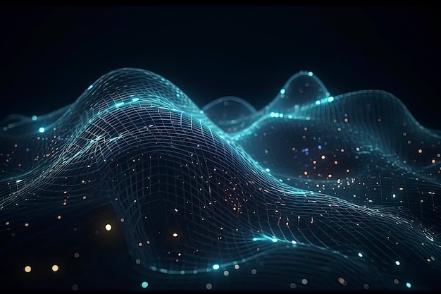 The Wave Technology Space Composed of Dots and Lines AI technology generated image