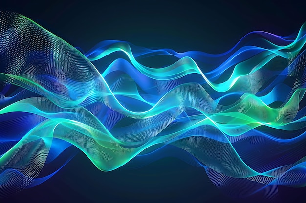 a wave with blue and green lines on a dark background