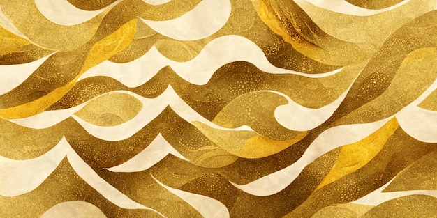 A wave with a gold leaf pattern on it