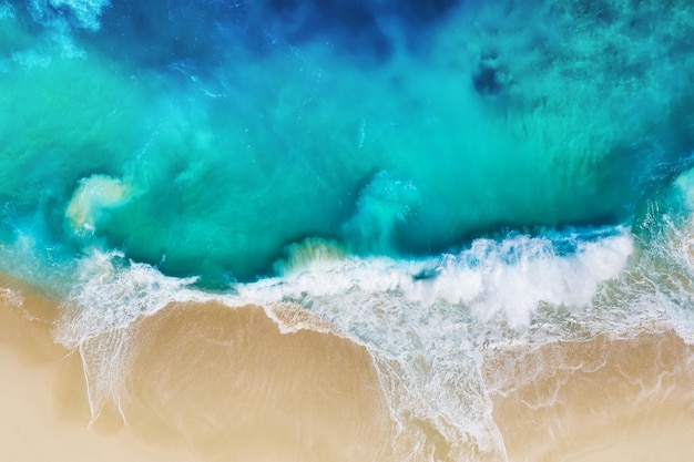 Waves and beach Coast as a background from top view Turquoise water background from air Nusa Penida island Indonesia Travel image