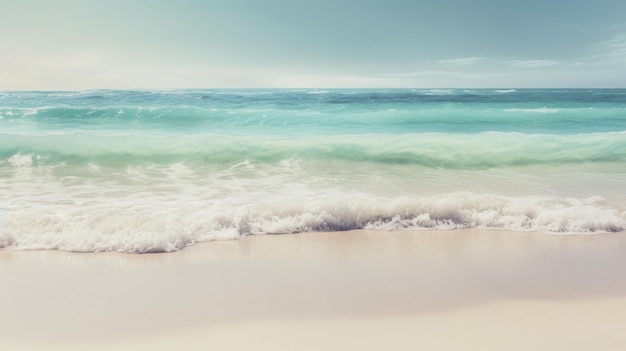 Waves on a beach with a blue sky background