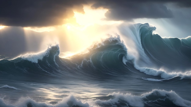 A waves breaking at sunset Ai Generated