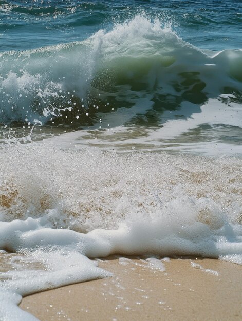 Photo waves crashing gently on a warm summer day