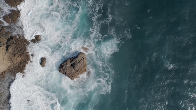 Waves crashing on a rock in the ocean.