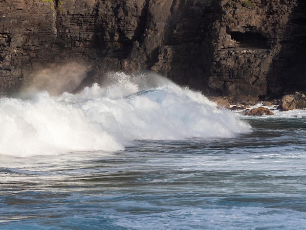 Waves crashing on the shore