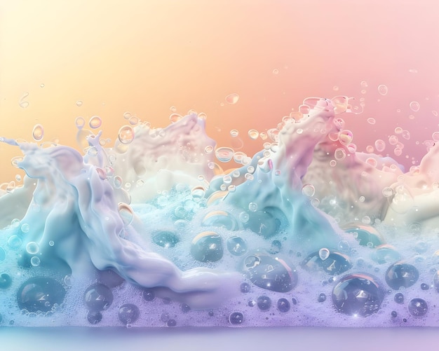 Waves of foam on gradient colored liquid