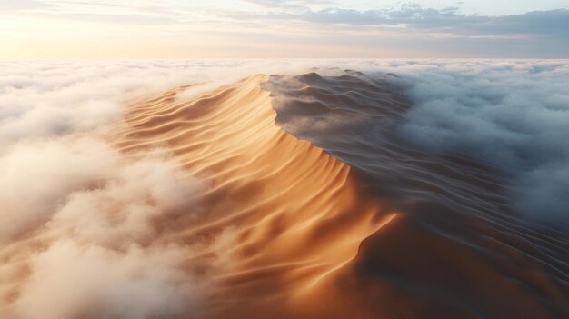 Photo waves of golden sand blend with soft clouds under a beautiful sunset sky creating a tranquil and dreamlike scene