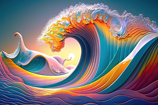 Waves ocean sunbeams artwork colorful water high details Generative AI AIG15