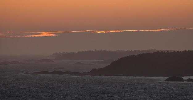 Waves on the pacific ocean on a rocky beach west coast sunny summer sunset