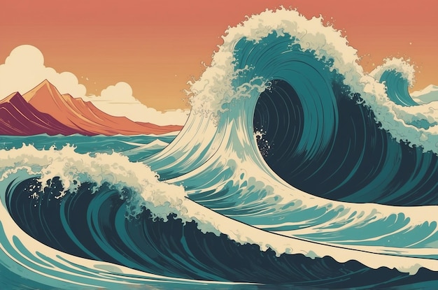 Waves in retro colors