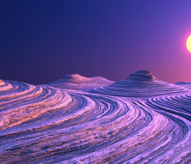 Photo waves of vibrant colors ripple across a serene alien landscape under a distant star