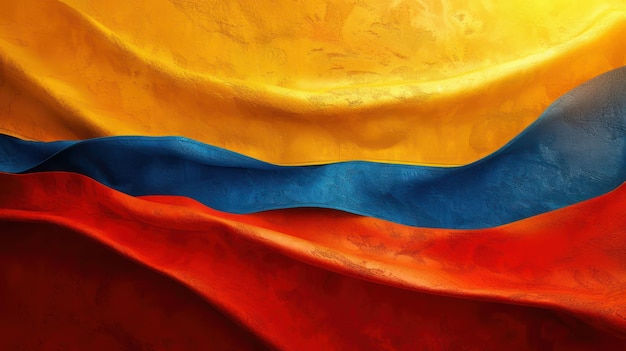 Waving Colombian Flag Close Up A Vibrant Textured Image Featuring the Yellow Blue and Red