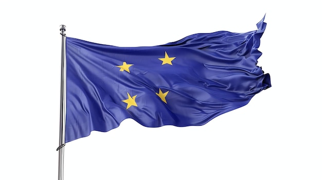 Photo a waving european union flag with a blue background and a circle of yellow stars