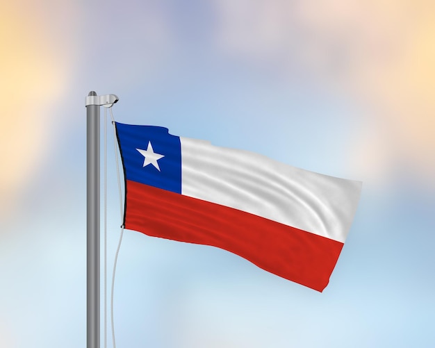 Waving flag of Chile on a flagpole