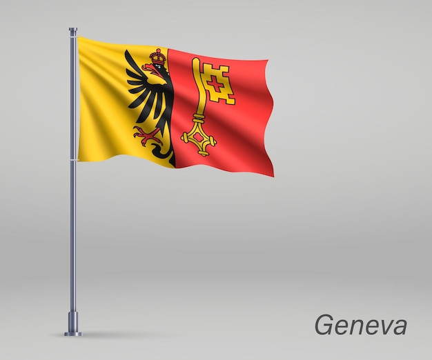 Waving flag of Geneva canton of Switzerland on flagpole Template for independence day poster design