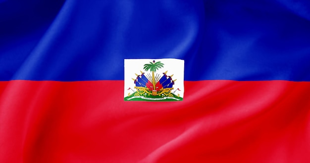 Waving flag of Haiti Flag of a free country The flag flutters in the wind Textiles satin